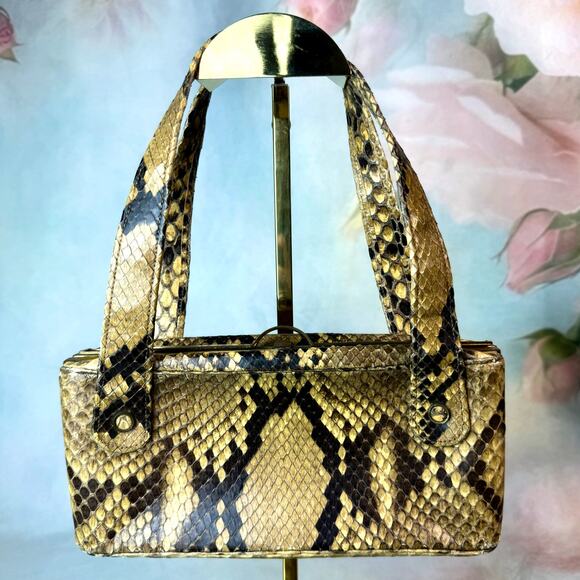 Vintage Genuine Python Snake Skin Top Handle Latch Closure Handbag Purse - Picture 1 of 6